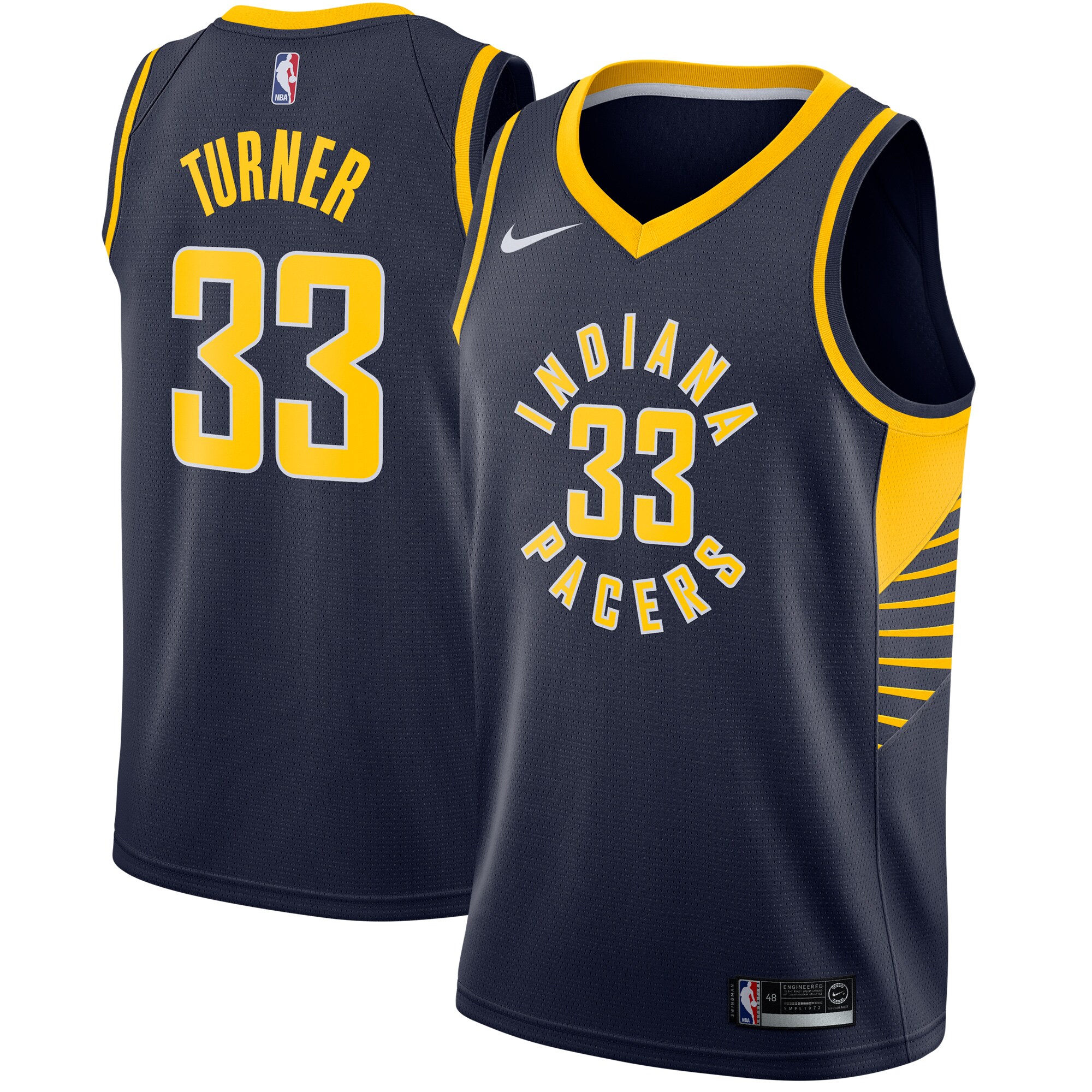 Alternative view of Myles Turner Indiana Pacers Swingman Basketball Jersey Navy – Icon Edition