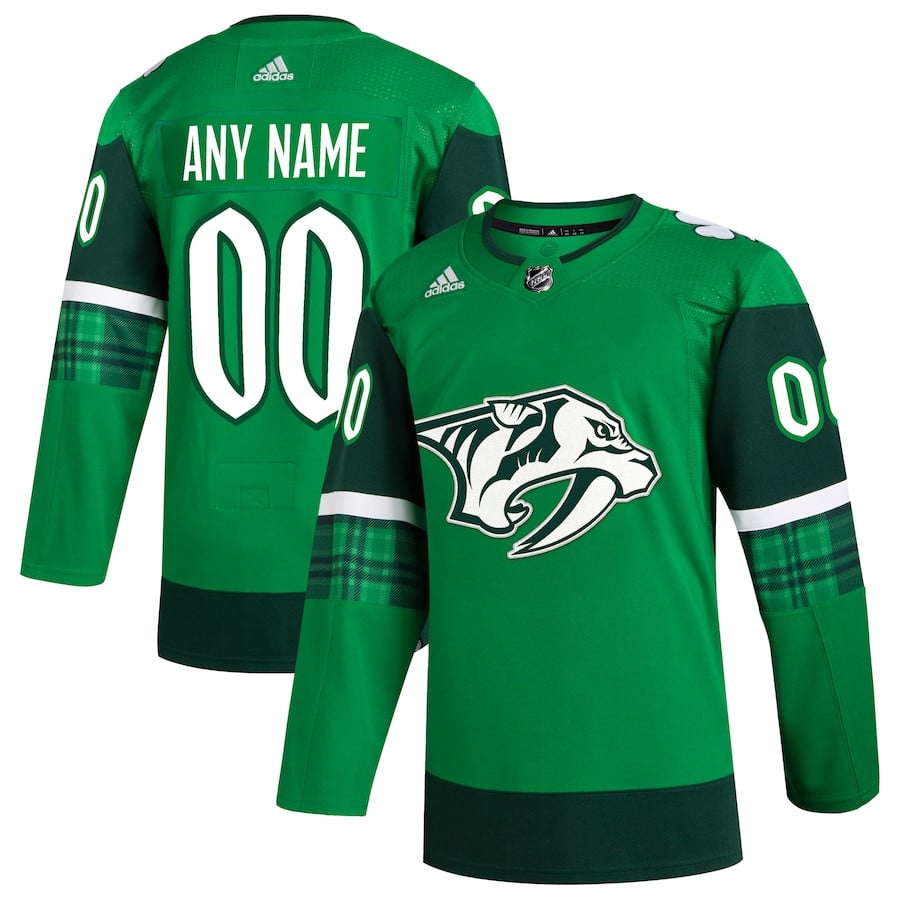 Nashville Predators St. Patrick's Day Custom Men Hockey Jersey - Kelly Green - JS475 