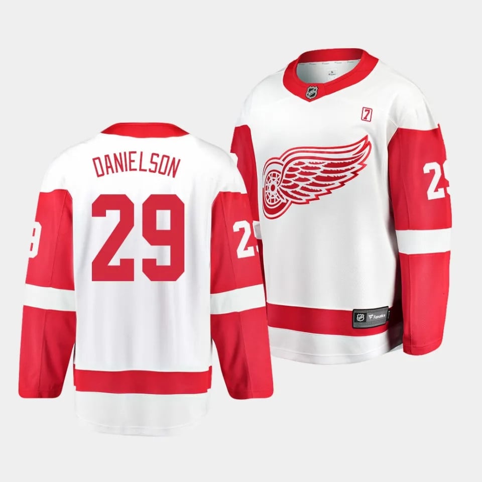 Nate Danielson #29 Detroit Red Wings 2023 Draft Away Men Hockey Jersey - White - JS829 
