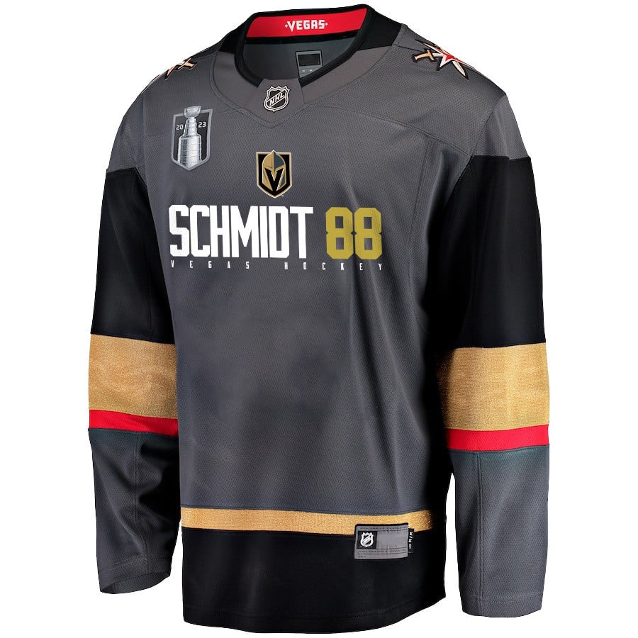Alternative view of Nate Schmidt 88 Vegas Golden Knights Defensive Anchor 2023 Champions Stanley Cup Men Hockey Jersey - Black - JS804 