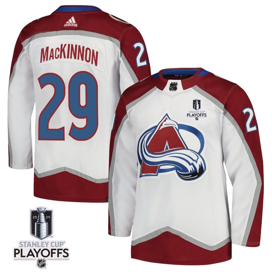 Nathan MacKinnon 29 Colorado Avalanche 2024 NHL Playoffs Patch Away Hockey Jersey - Men, White - JS824 