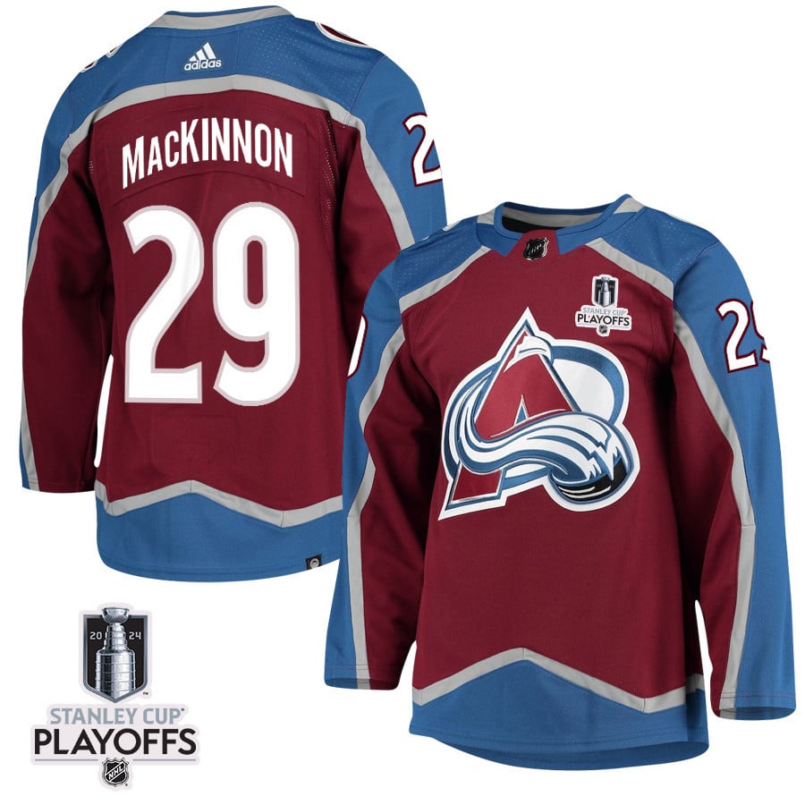 Nathan MacKinnon 29 Colorado Avalanche 2024 NHL Playoffs Patch Home Hockey Jersey - Men - JS358 