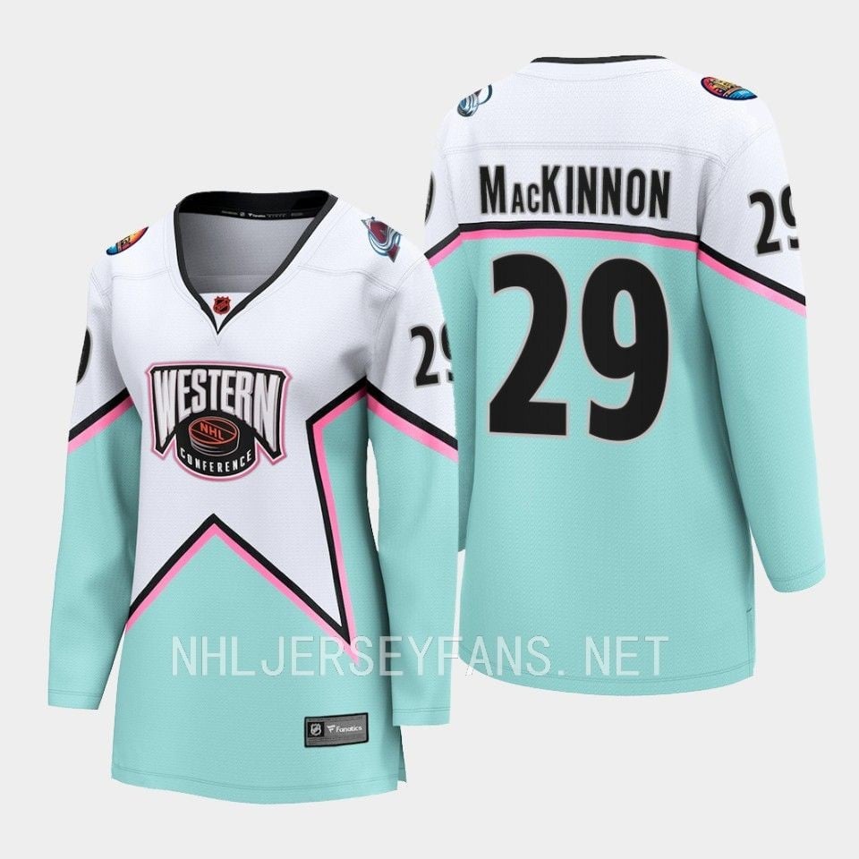 Nathan MacKinnon 29 Colorado Avalanche White 2023 All-Star Western Conference Hockey Jersey Women - JS763 