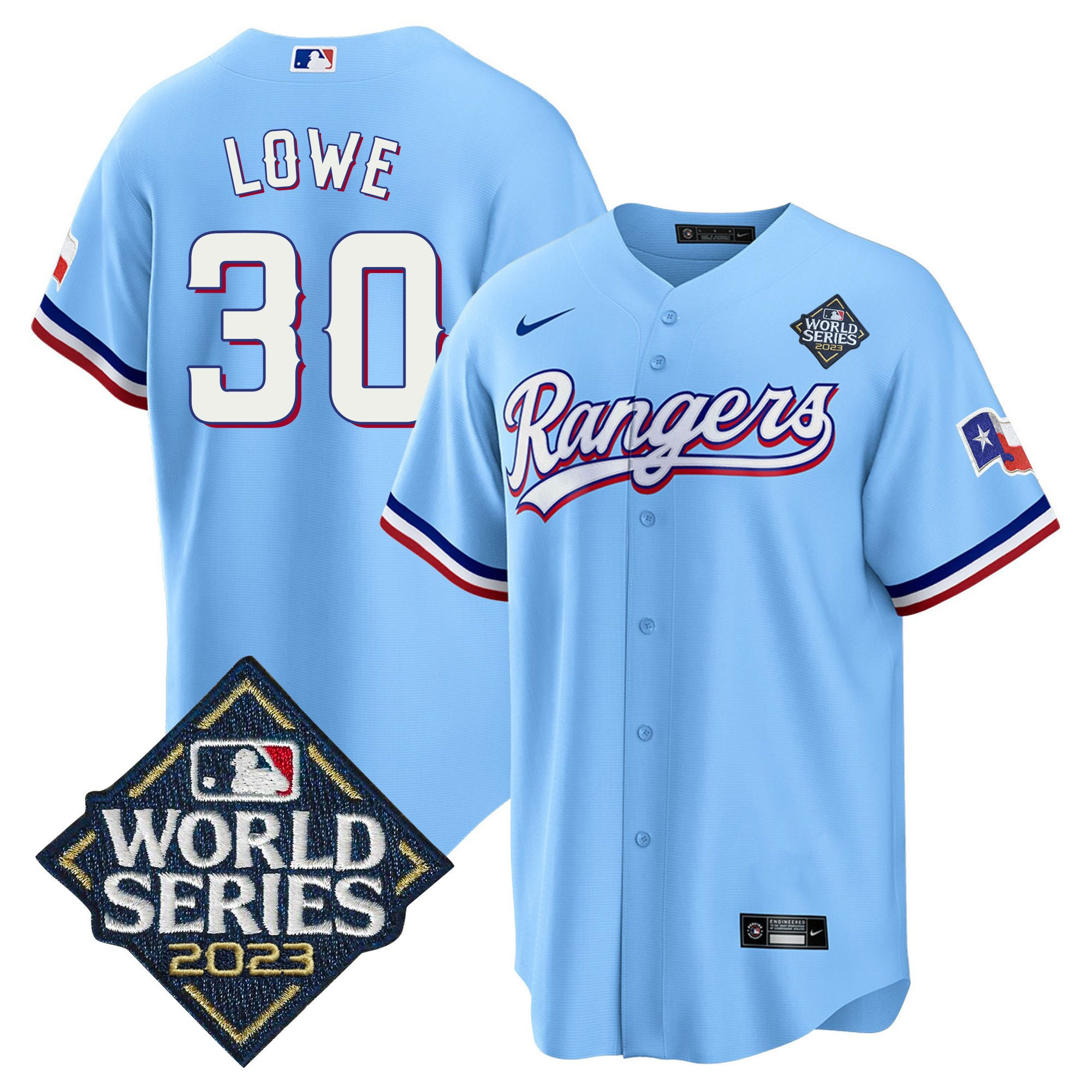 Nathaniel Lowe 30 Texas Rangers 2023 World Series Stitched Baseball Jersey - Blue - JS886 