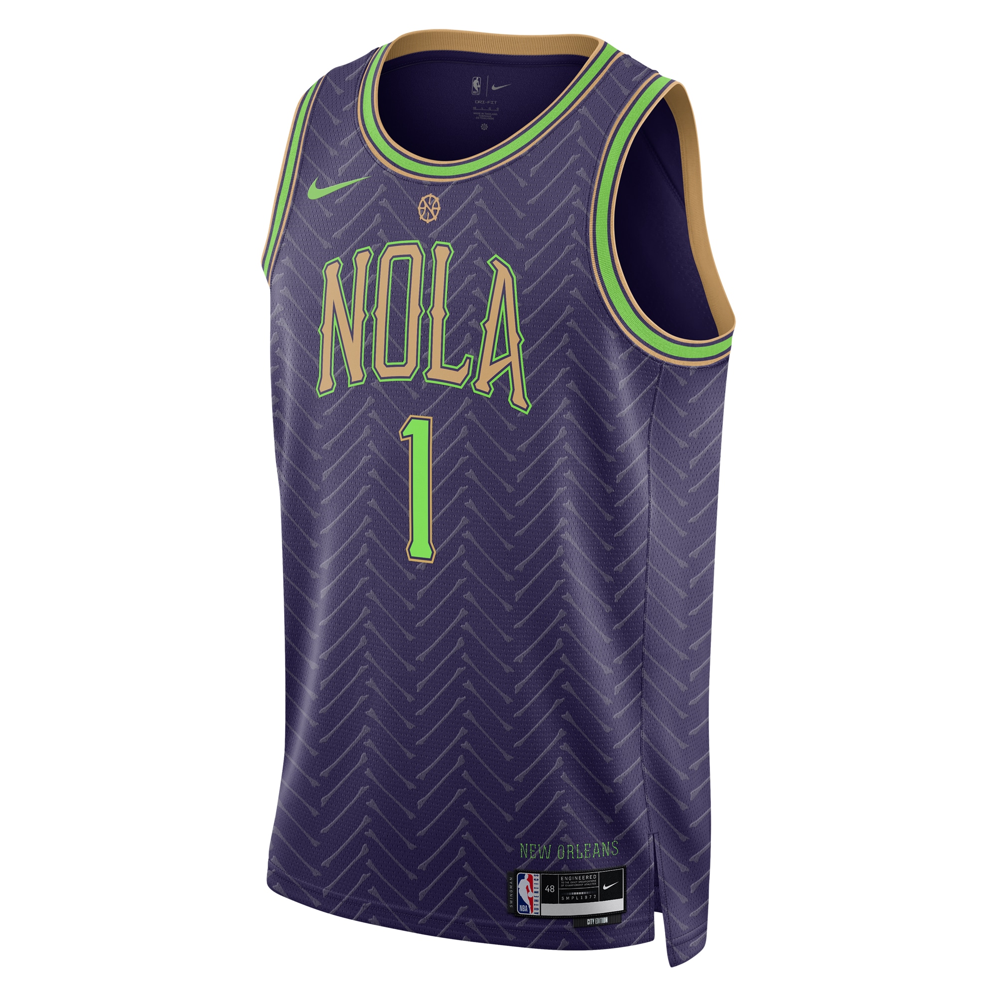 Alternative view of New Orleans Pelicans City Edition Swingman Basketball Jersey 2024 - Purple - Zion Williamson - Unisex - JS483 