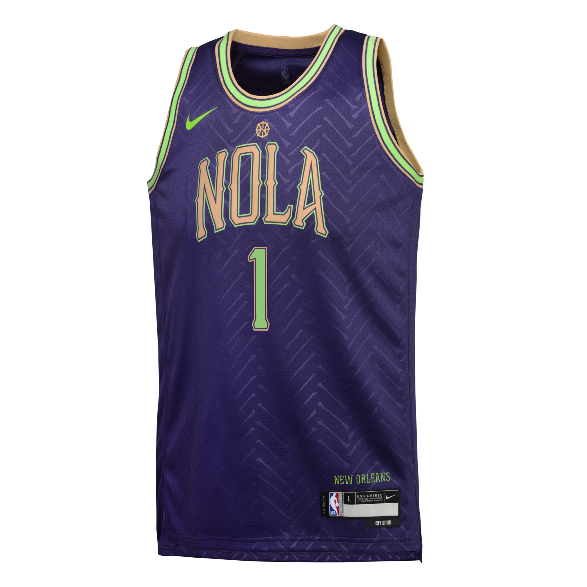 Alternative view of New Orleans Pelicans City Edition Swingman Basketball Jersey 2024 - Purple - Zion Williamson - Youth - JS448 