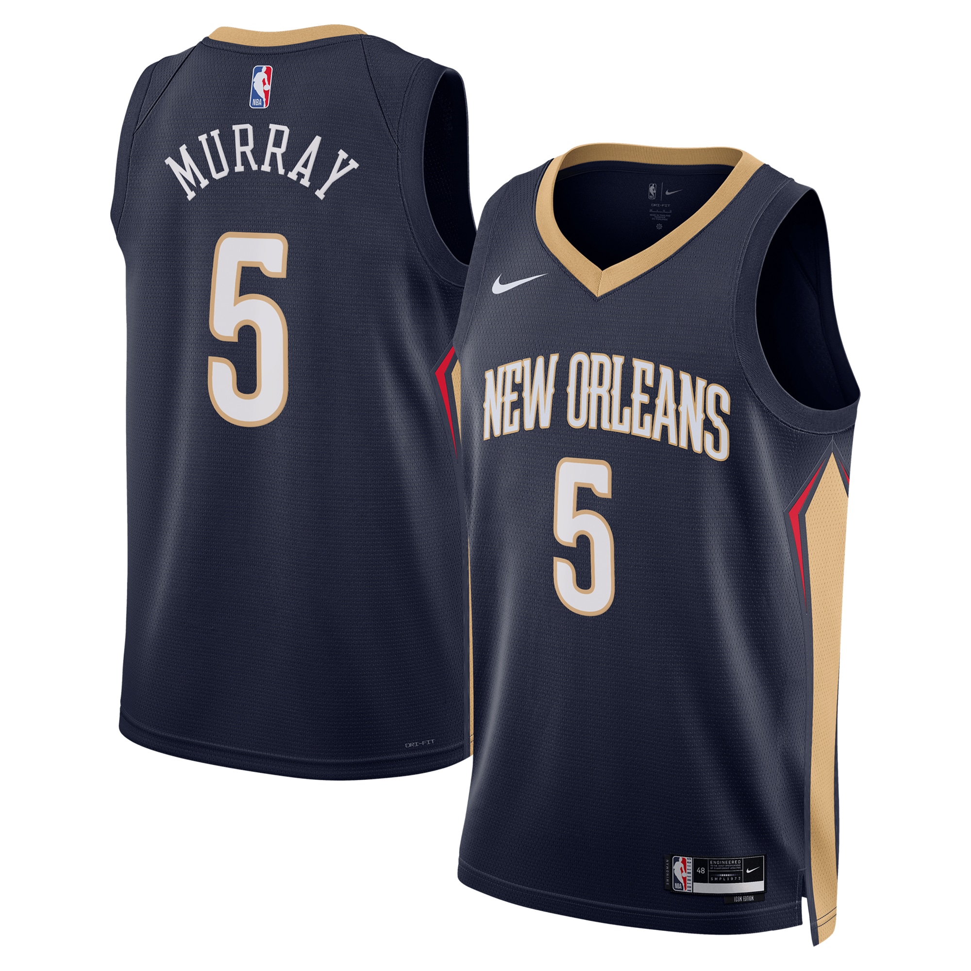 New Orleans Pelicans Icon Edition Swingman Basketball Jersey - Navy - Dejounte Murray - Unisex - JS570 
