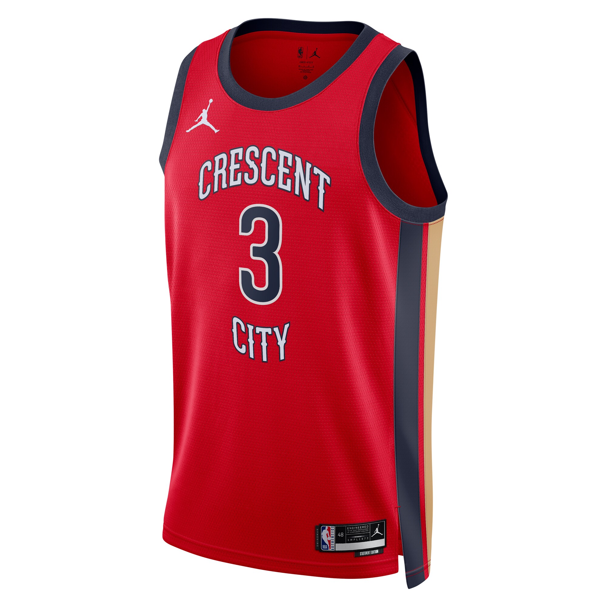 Alternative view of New Orleans Pelicans Jordan Brand Statement Edition Swingman Basketball Jersey - Rojo - C.J. McCollum - Unisex - JS873 