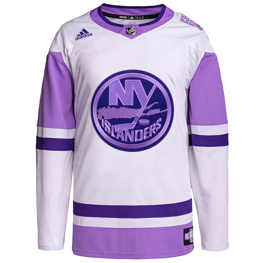 Alternative view of New York Islanders Hockey Fights Cancer Primegreen Men Hockey Jersey - White/Purple - JS626 