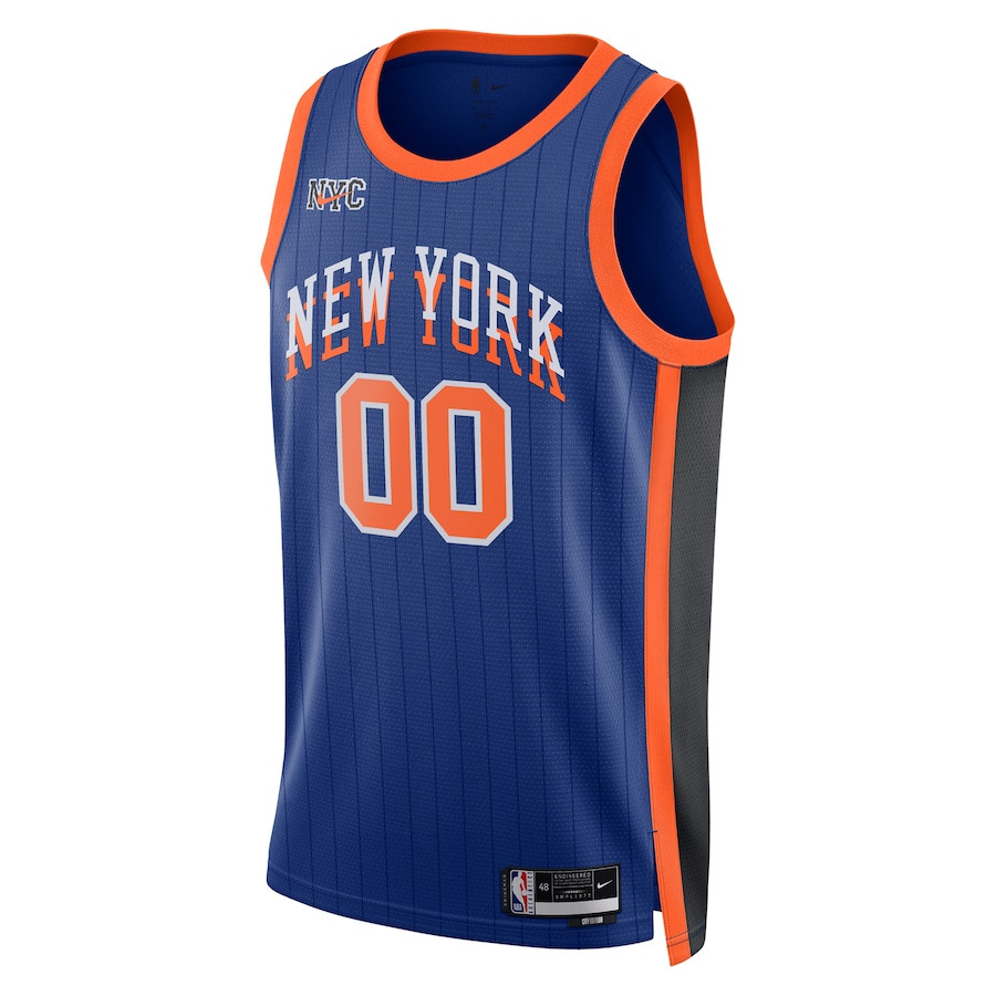 Alternative view of New York Knicks 2023/24 City Edition Swingman Custom Basketball Jersey - Blue - JS732 