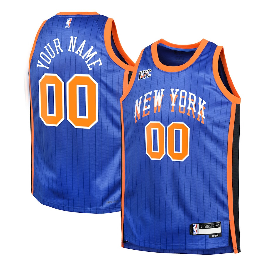 New York Knicks 2023/24 City Edition Swingman Custom YOUTH Basketball Jersey - Blue - JS676 