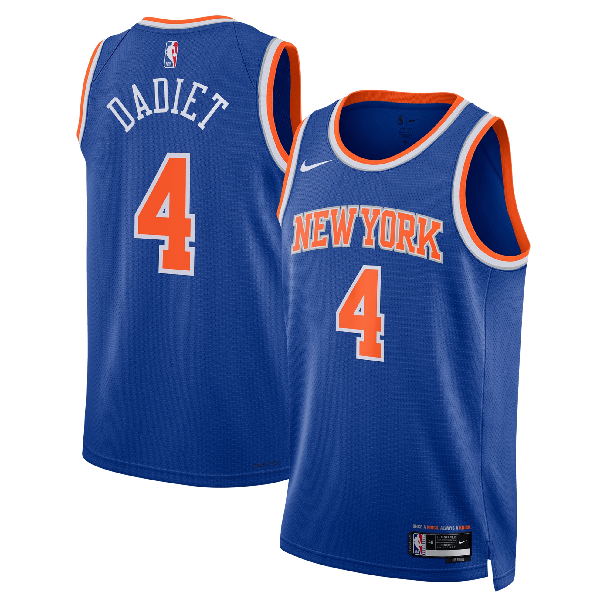 New York Knicks Icon Swingman Basketball Jersey - Blue - Pacôme Dadiet - Unisex - JS165 