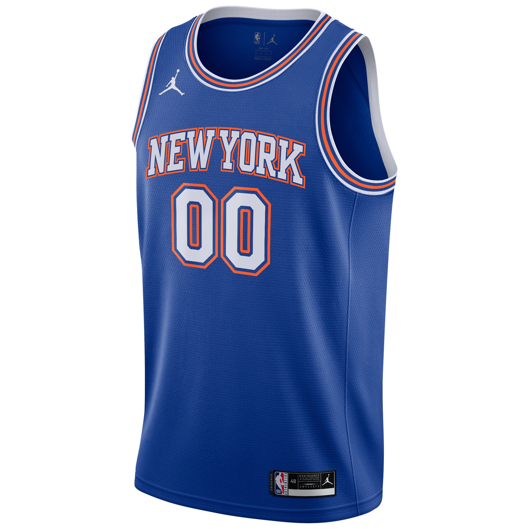 Alternative view of New York Knicks Jordan Brand Swingman Custom Basketball Jersey - Statement Edition - Blue