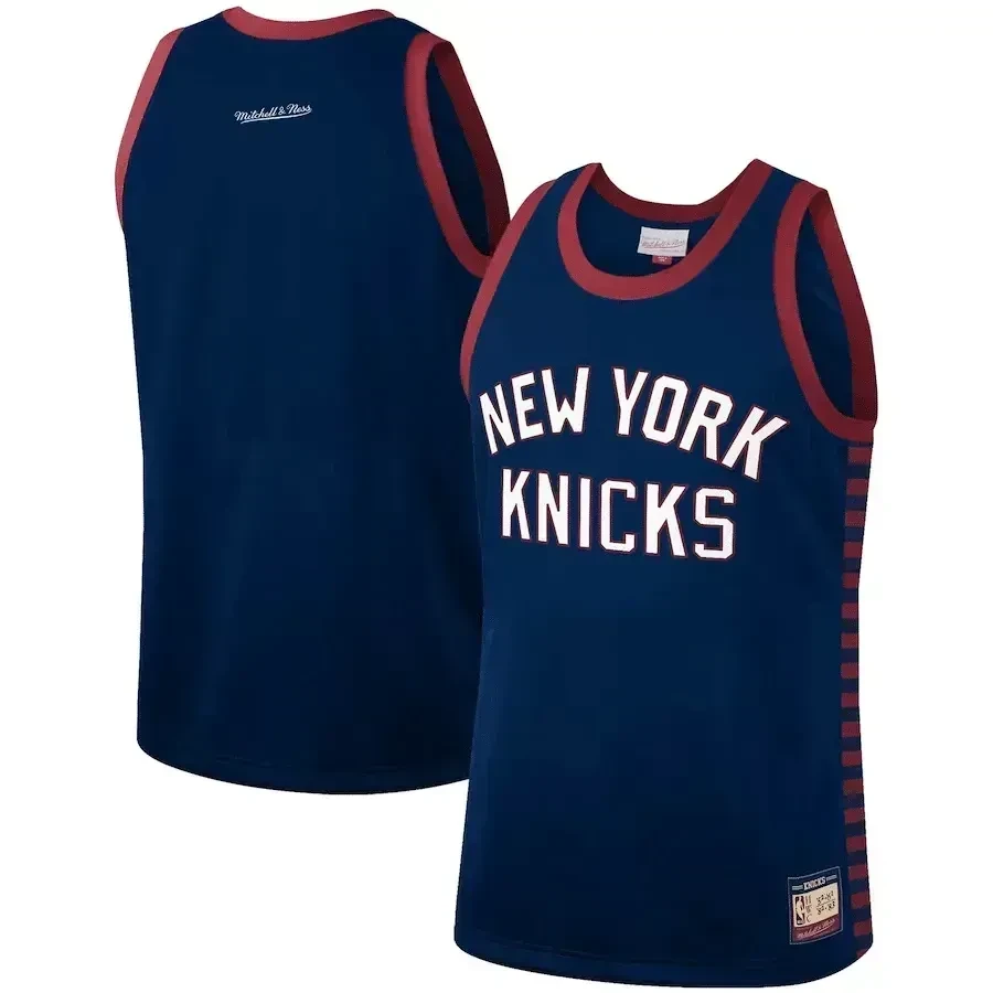 New York Knicks Mitchell & Ness Hardwood Classics Team Heritage Fashion Basketball Jersey - Blue - JS878 