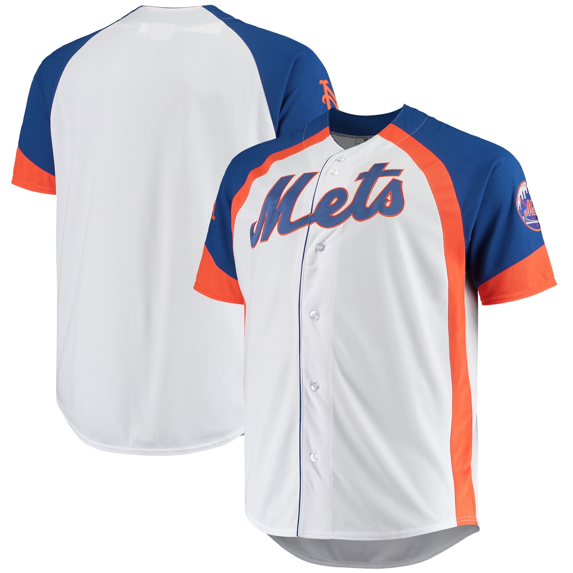 New York Mets Big & Tall Colorblock Full-snap Baseball Jersey - White/royal