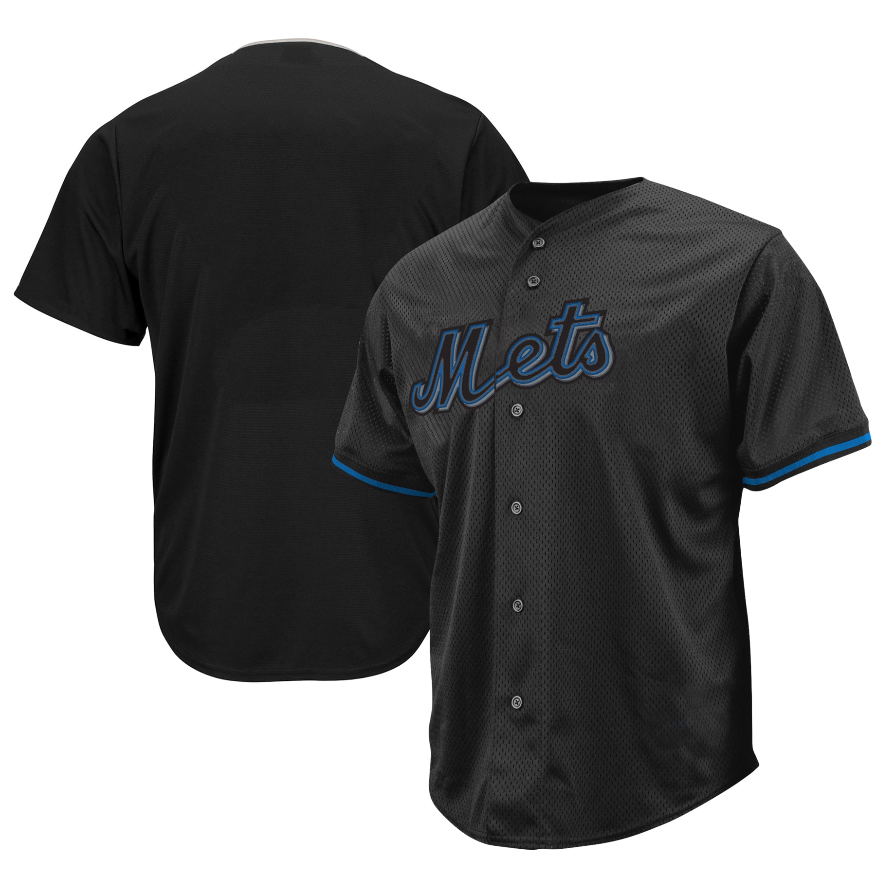 New York Mets Big & Tall Pop Fashion Baseball Jersey - Black