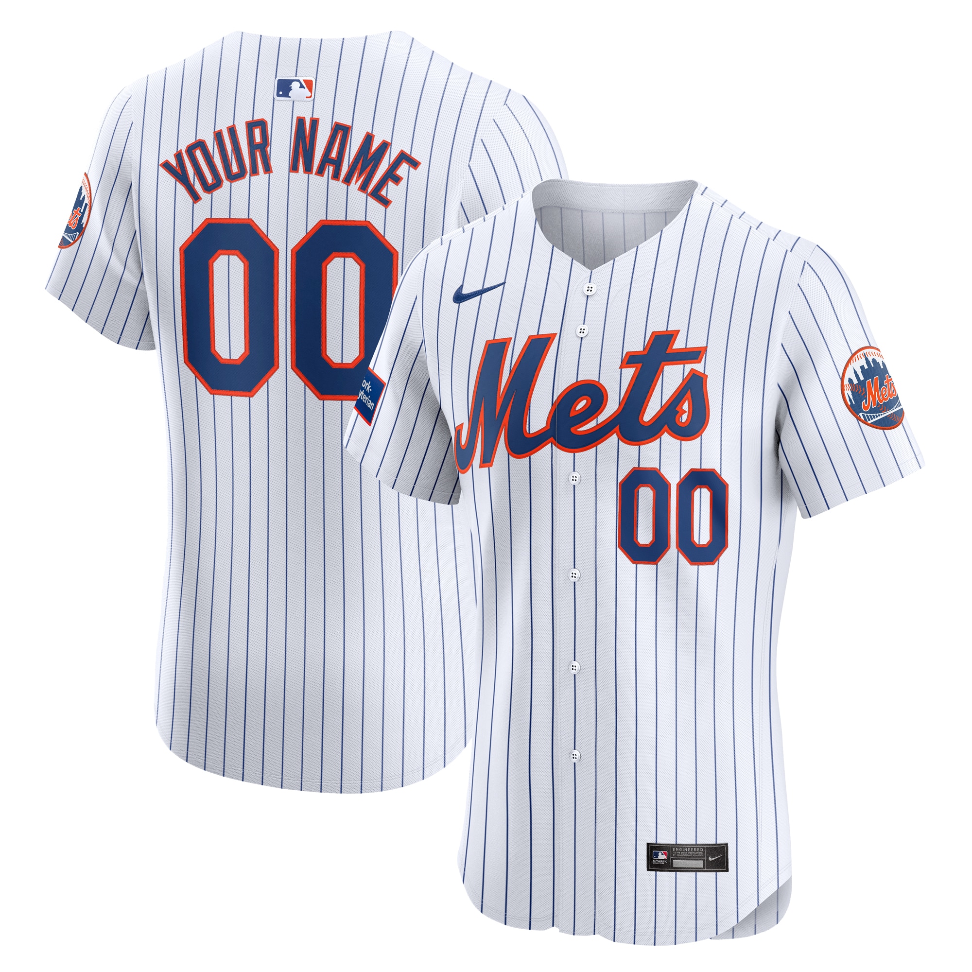 New York Mets Home Elite Custom Patch Baseball Jersey - White
