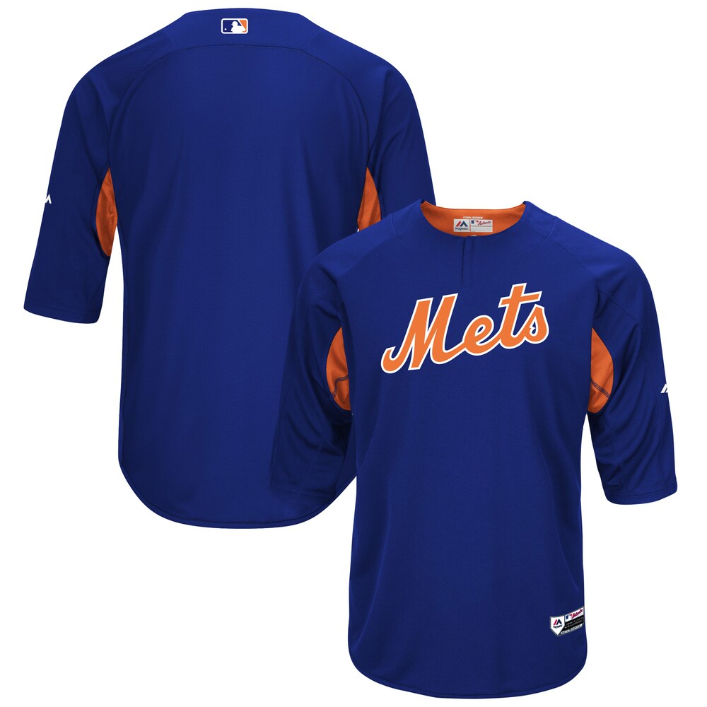 New York Mets Majestic Collection On-field 3/4-sleeve Batting Practice Baseball Jersey - Royal/orange