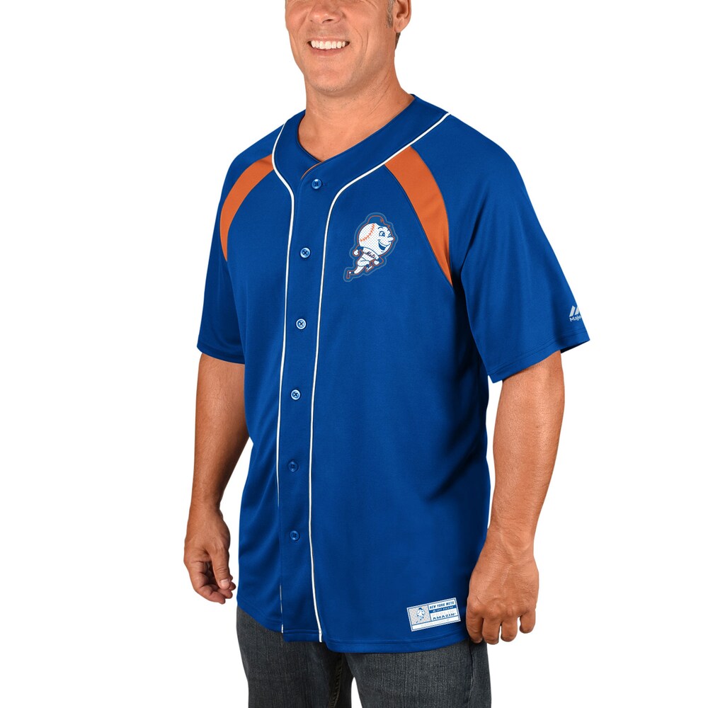 New York Mets Majestic Cooperstown Collection Peak Power Fashion Baseball Jersey - Royal/orange