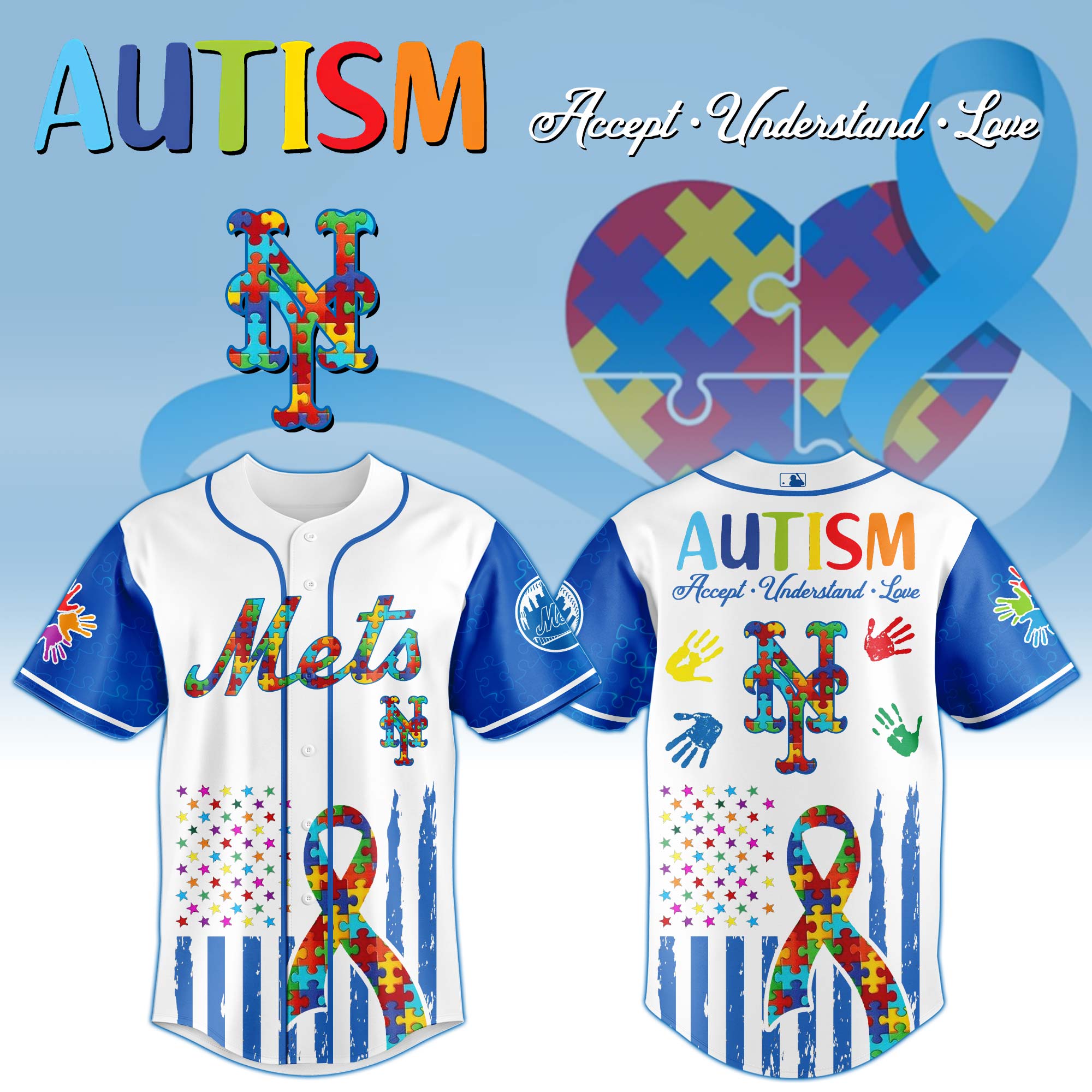 New York Mets Mlb X Autism Awareness Month Custom Baseball Jersey