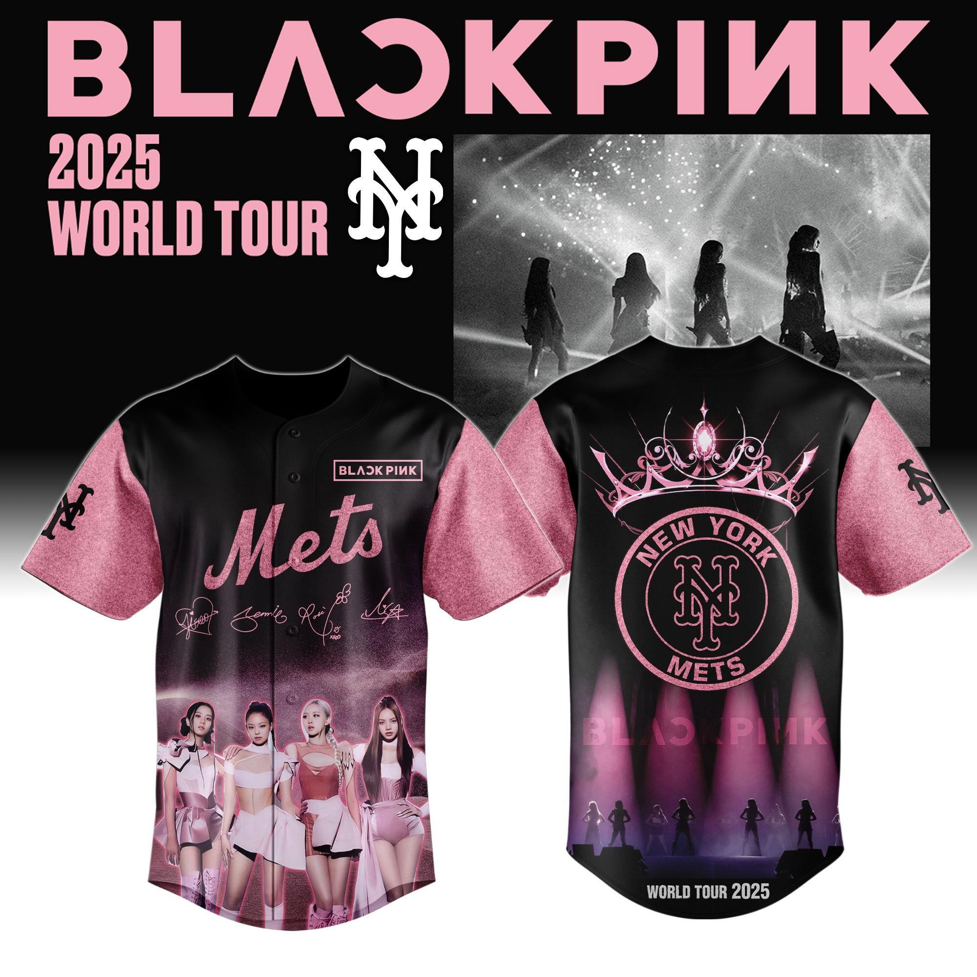 New York Mets Mlb X Blackpink Crown Custom Baseball Jersey