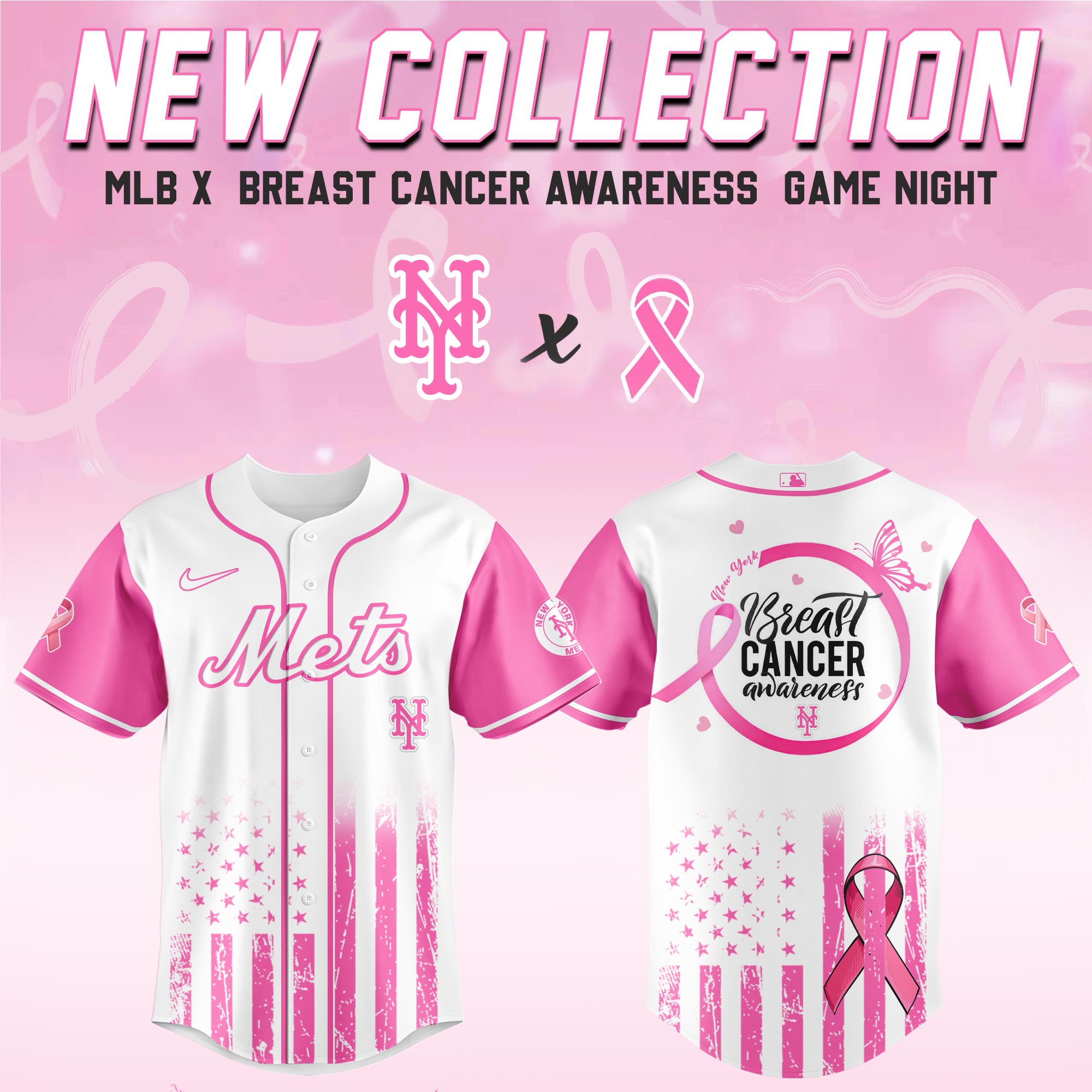 New York Mets Mlb X Breast Cancer Awareness Month Hope In Pink Custom Baseball Jersey