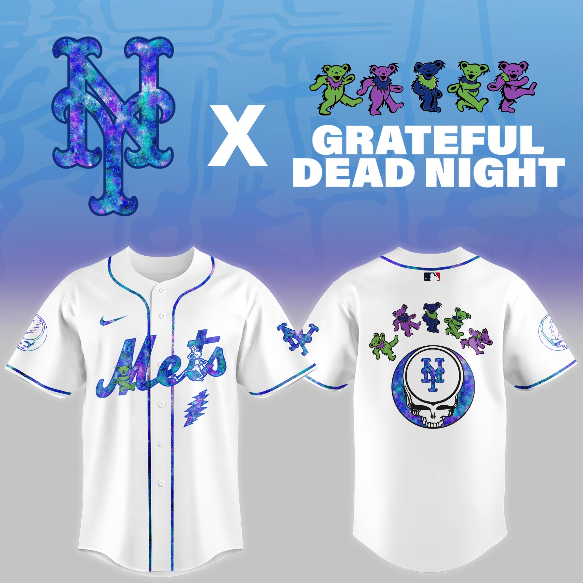 New York Mets Mlb X Grateful Dead Theme Night Game Custom Baseball Jersey