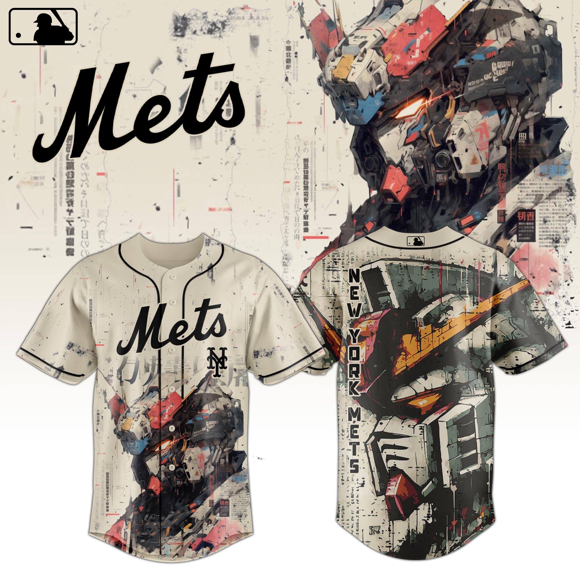 New York Mets Mlb X Gundam Robot Japan Custom Baseball Jersey