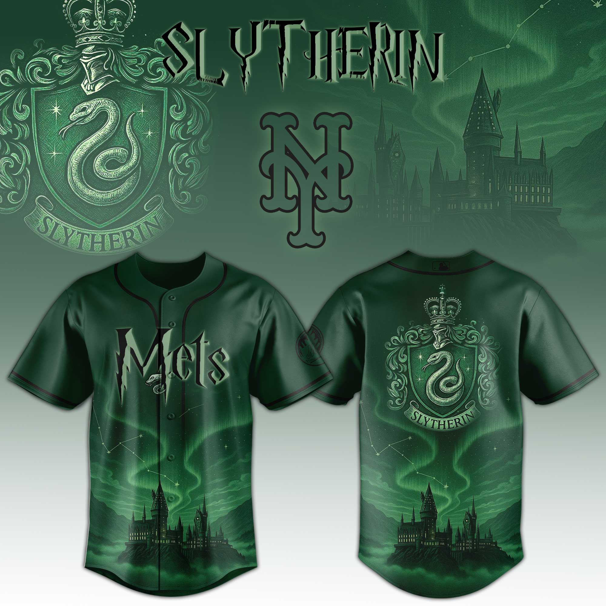 New York Mets Mlb X Harry Potter Slytherin Custom Baseball Jersey