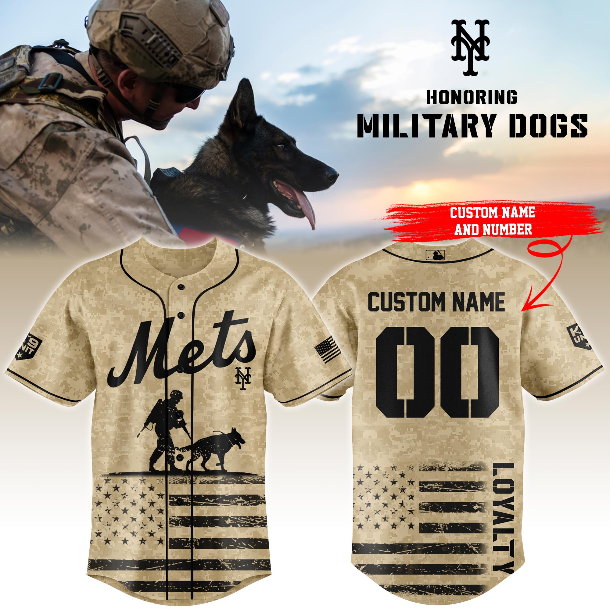 New York Mets Mlb X Honoring Military Dogs Custom Baseball Jersey Custom Name And Number