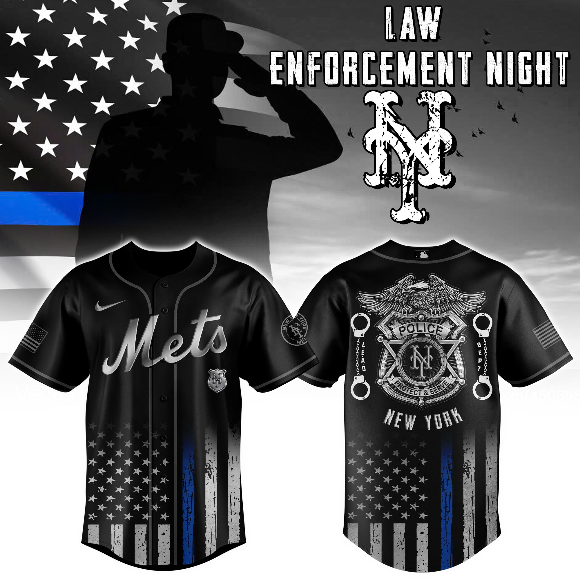 New York Mets Mlb X Law Enforcement Night Edition Custom Baseball Jersey 2025