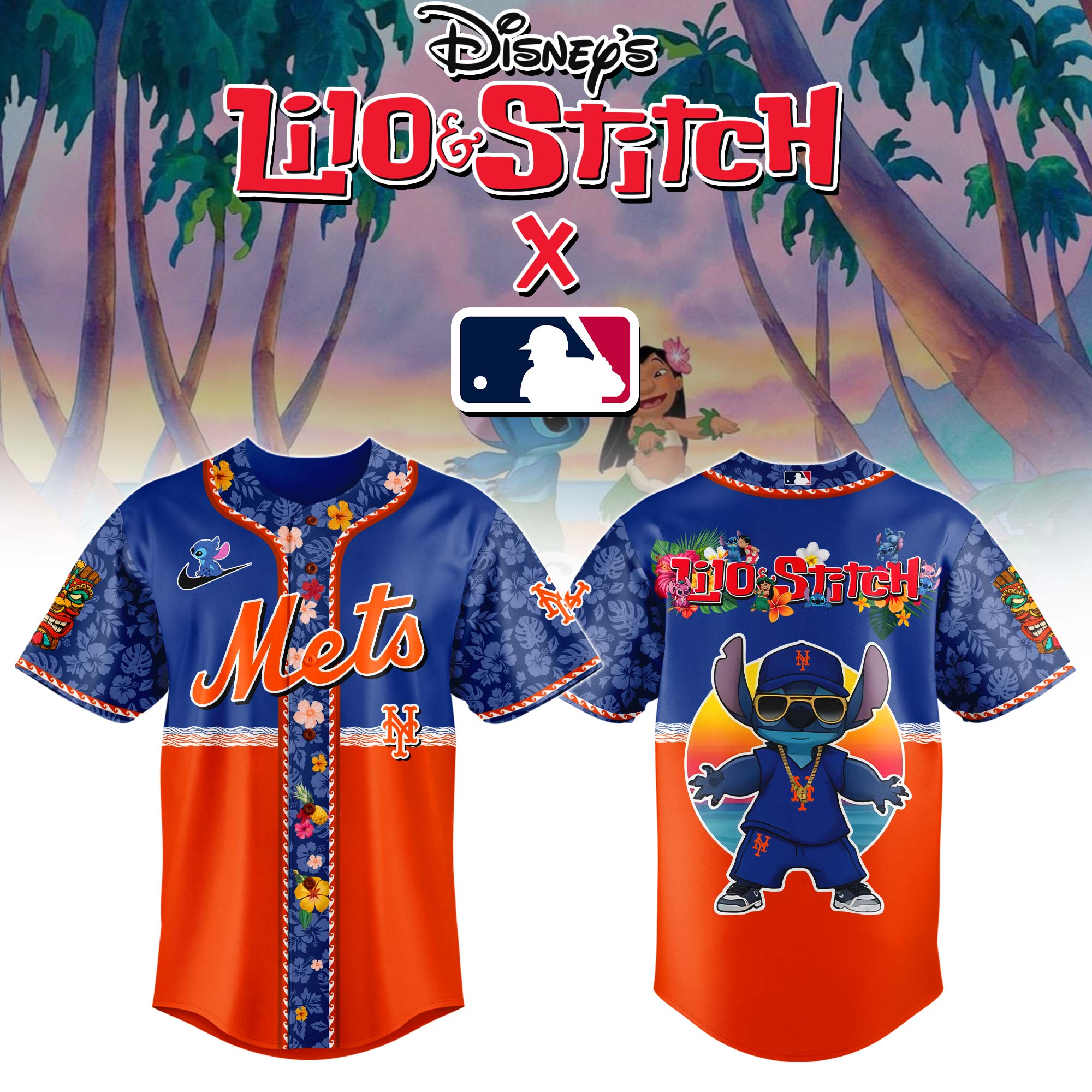 New York Mets Mlb X Lilo & Stitch Custom Baseball Jersey