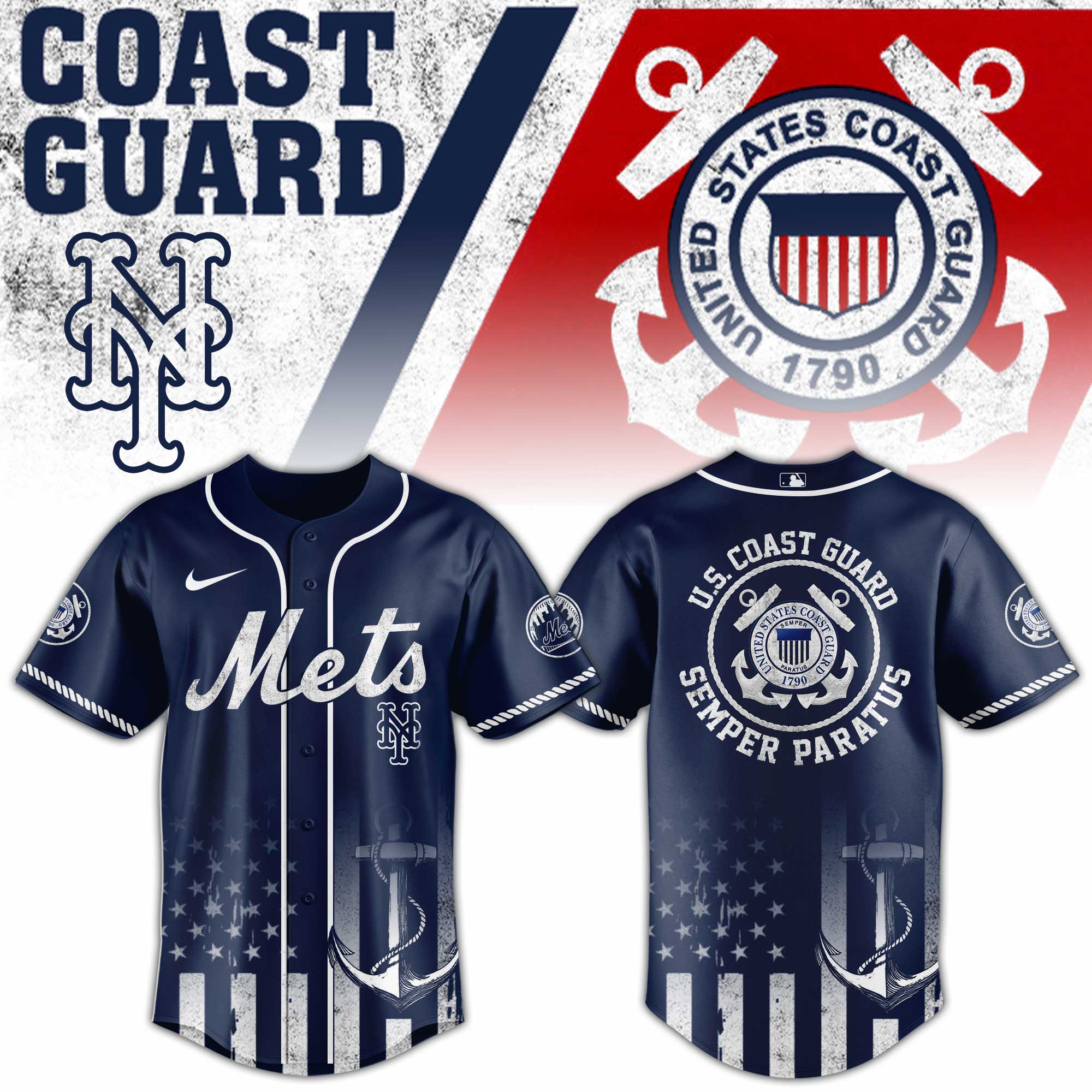 New York Mets Mlb X Usa Coast Guard Custom Baseball Jersey
