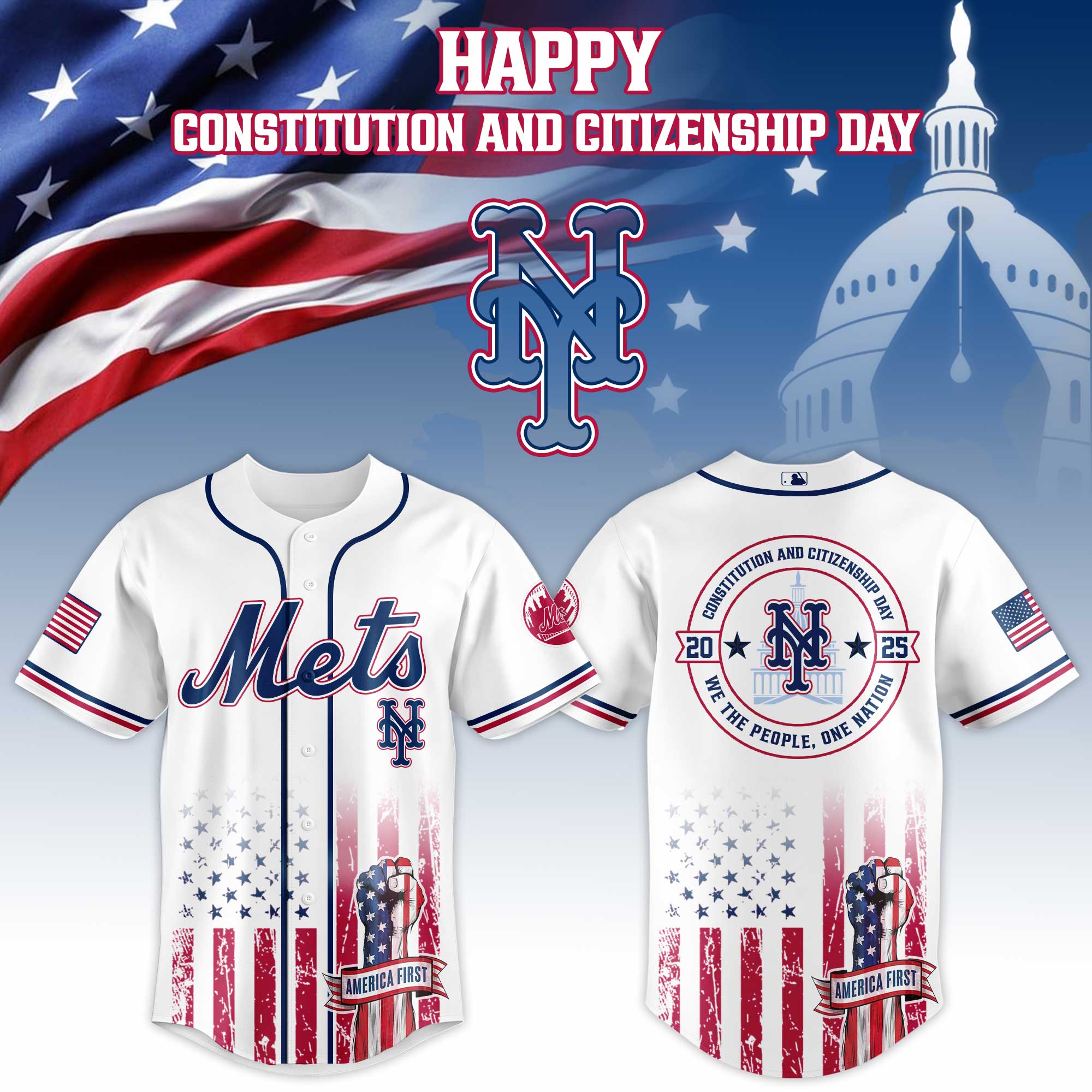 New York Mets Mlb X Usa Happy Constitution And Citizenship Day Custom Baseball Jersey