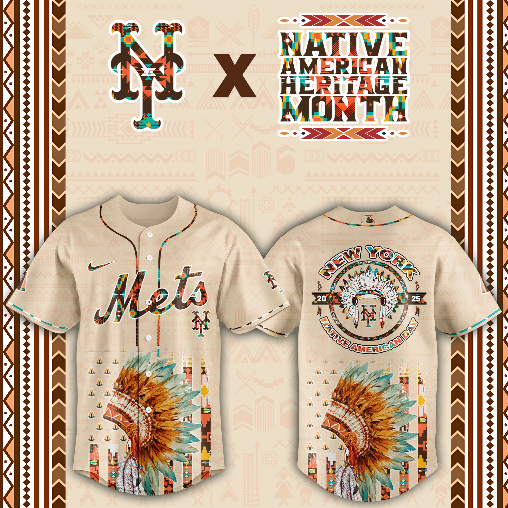 New York Mets Native American Heritage Month Custom Baseball Jersey