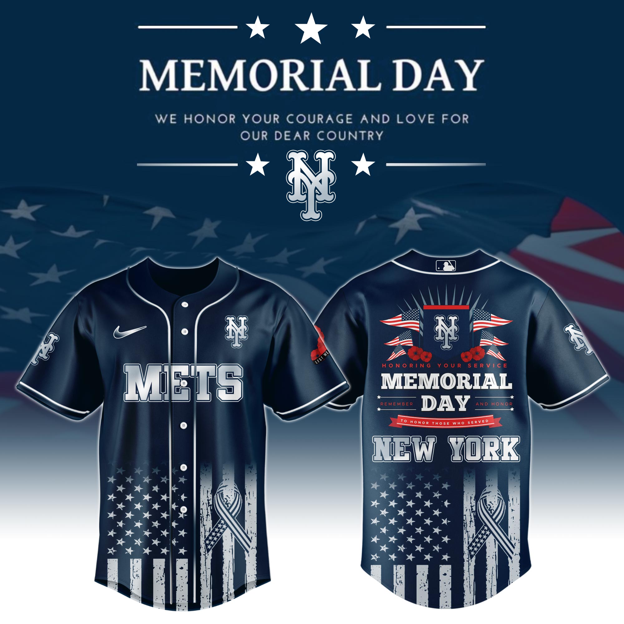 New York Mets Special Memorial Day Limited Edition Custom Baseball Jersey