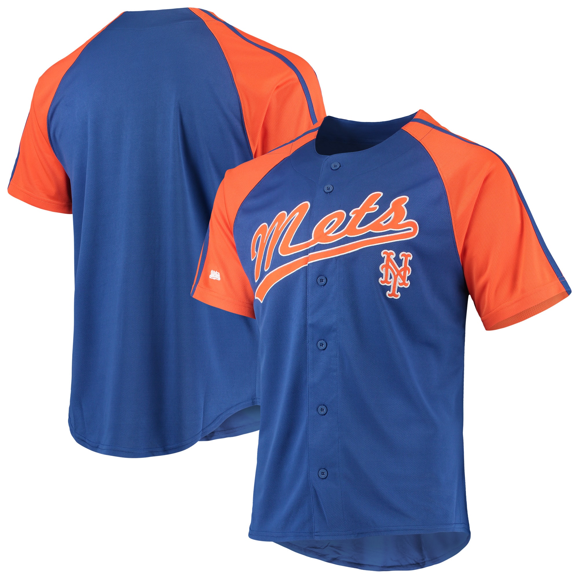 Alternative view of New York Mets Stitches Button-down Raglan Replica Baseball Jersey – Royal