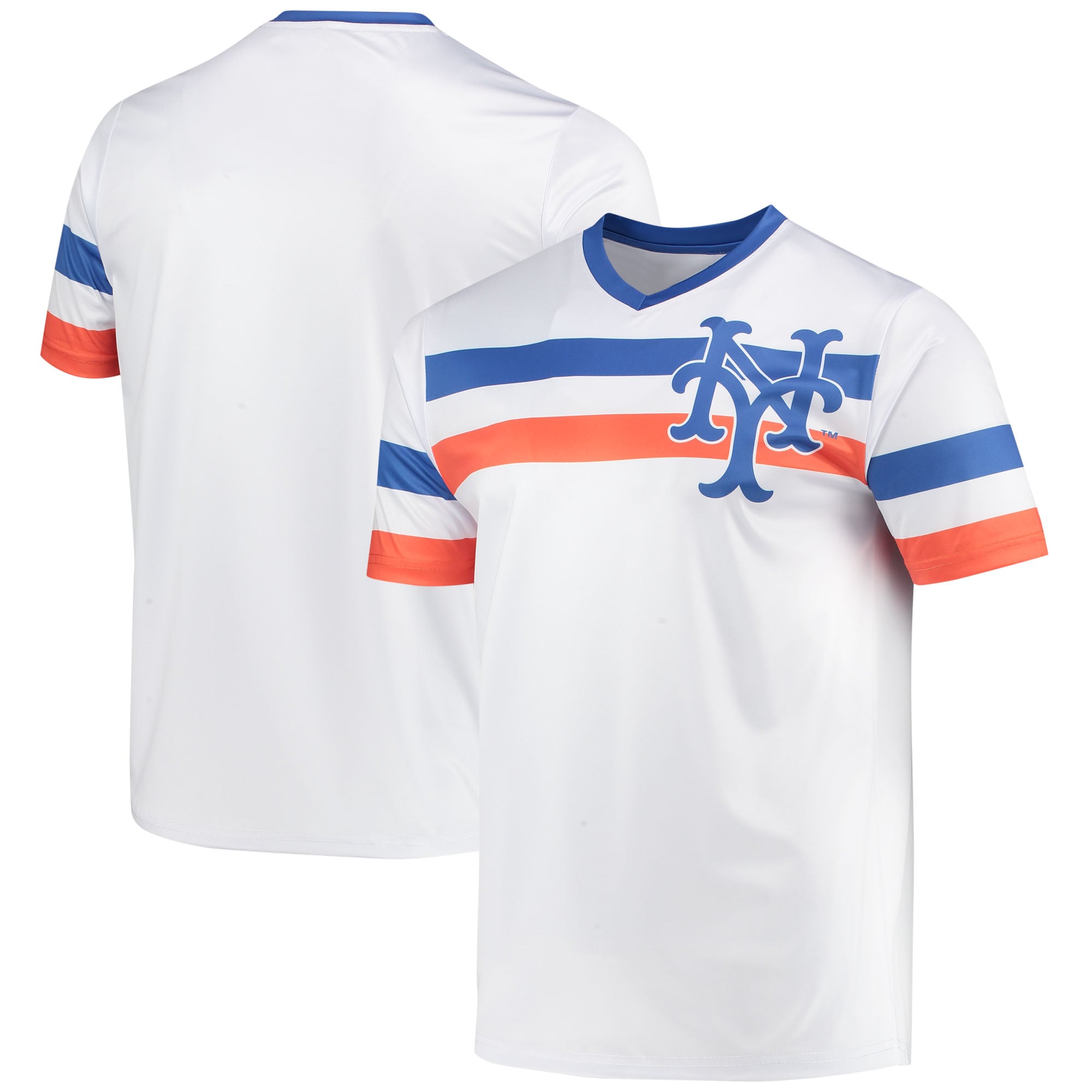 New York Mets Stitches Cooperstown Collection V-neck Baseball Jersey - White