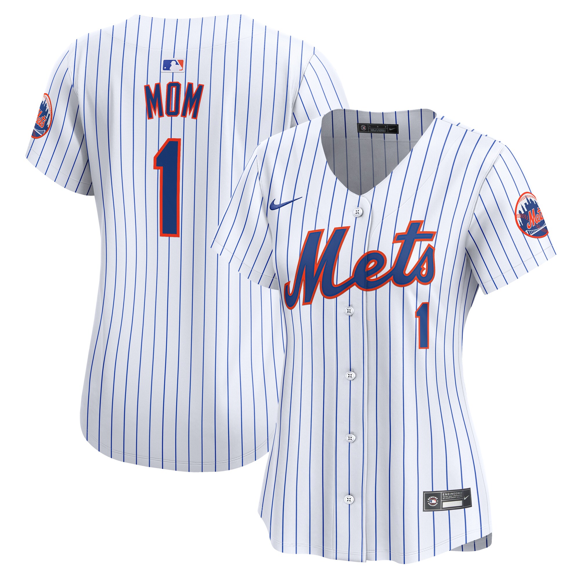 New York Mets Women's #1 Mom Home Limited Baseball Jersey - White