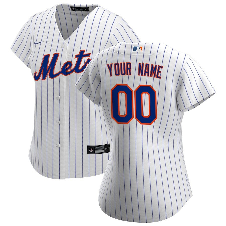 New York Mets Women's Home Custom Baseball Jersey - White 