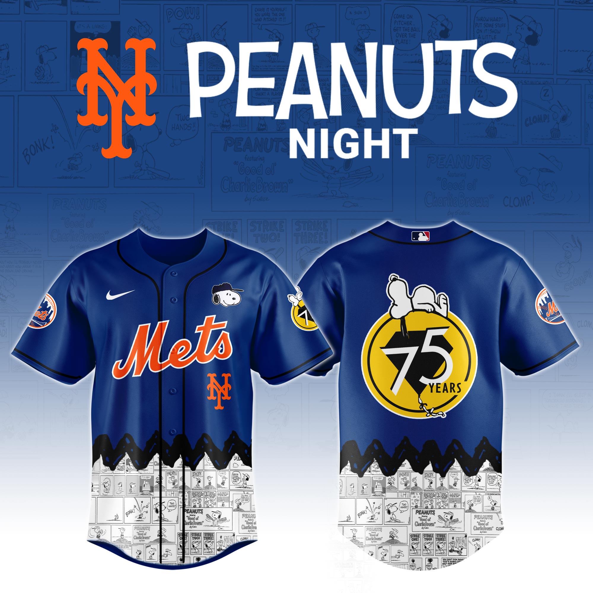 New York Mets X Peanuts Night Custom Baseball Jersey 2025