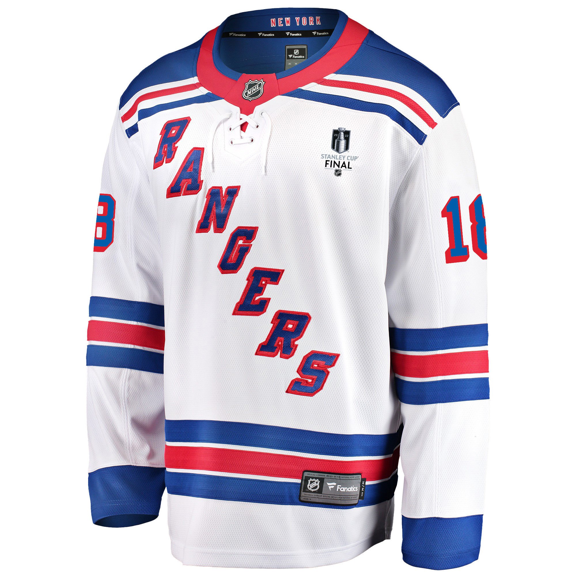 Alternative view of New York Rangers Andrew Copp 18 Away 2022 Stanley Cup Final Breakaway Men Hockey Jersey - White - JS383 