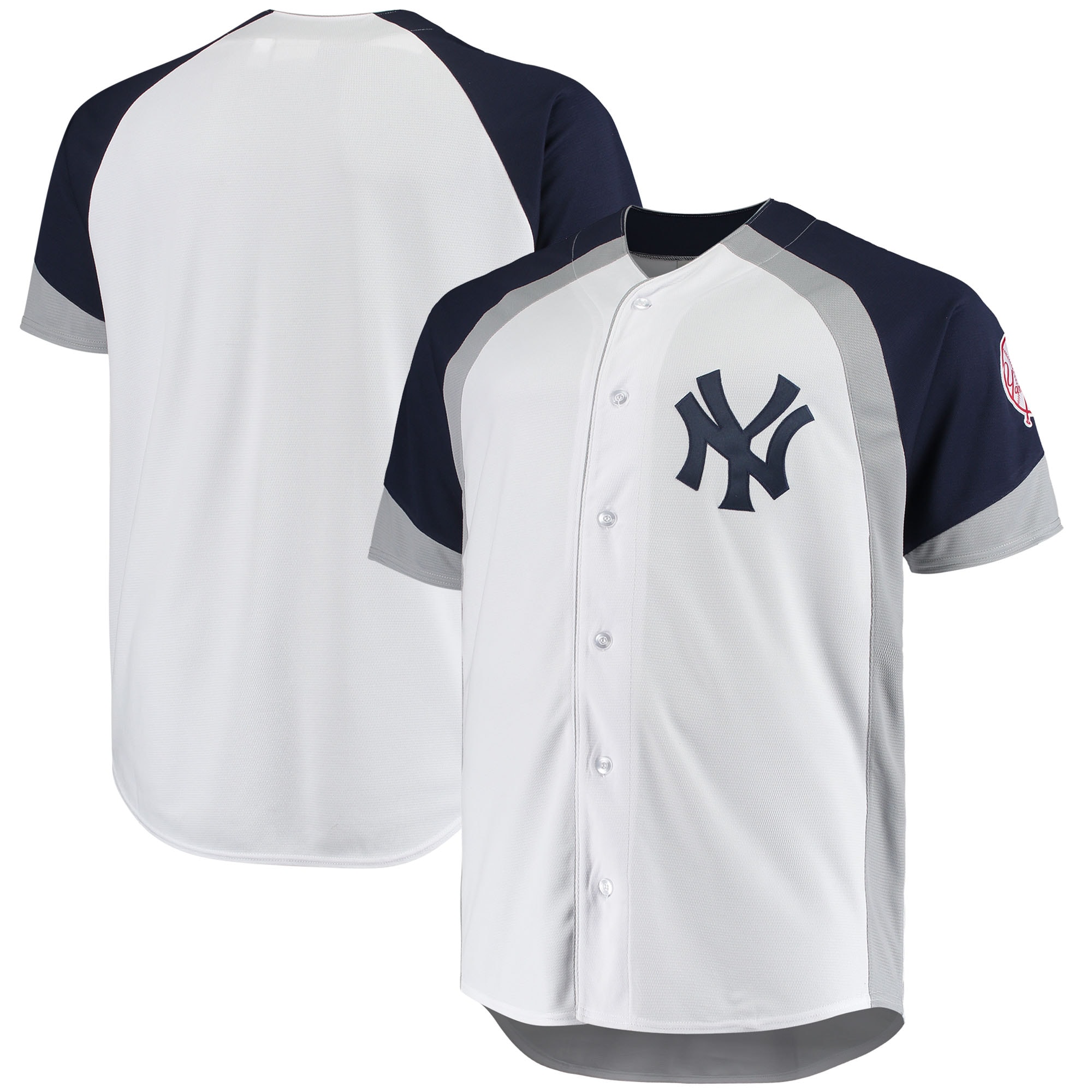 New York Yankees Big & Tall Colorblock Full-snap Baseball Jersey - White/navy