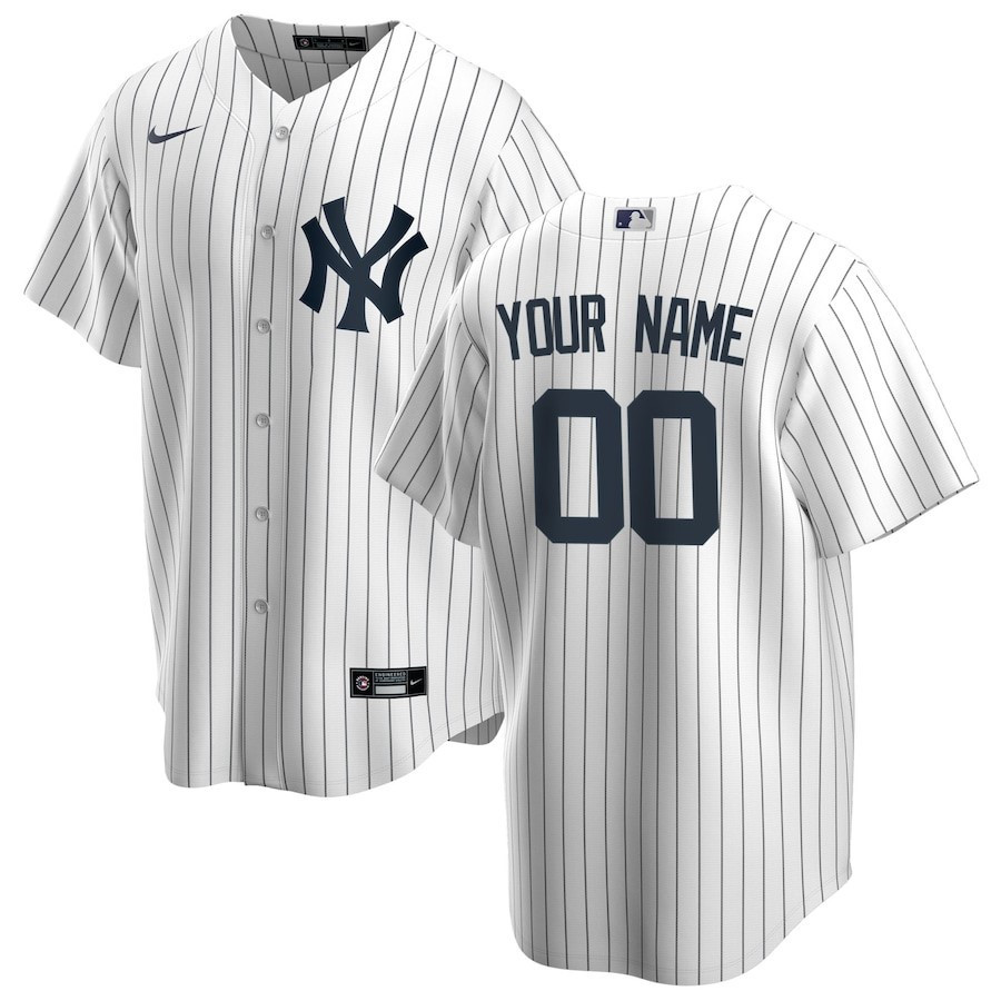 New York Yankees Home Custom Men Baseball Jersey - White 