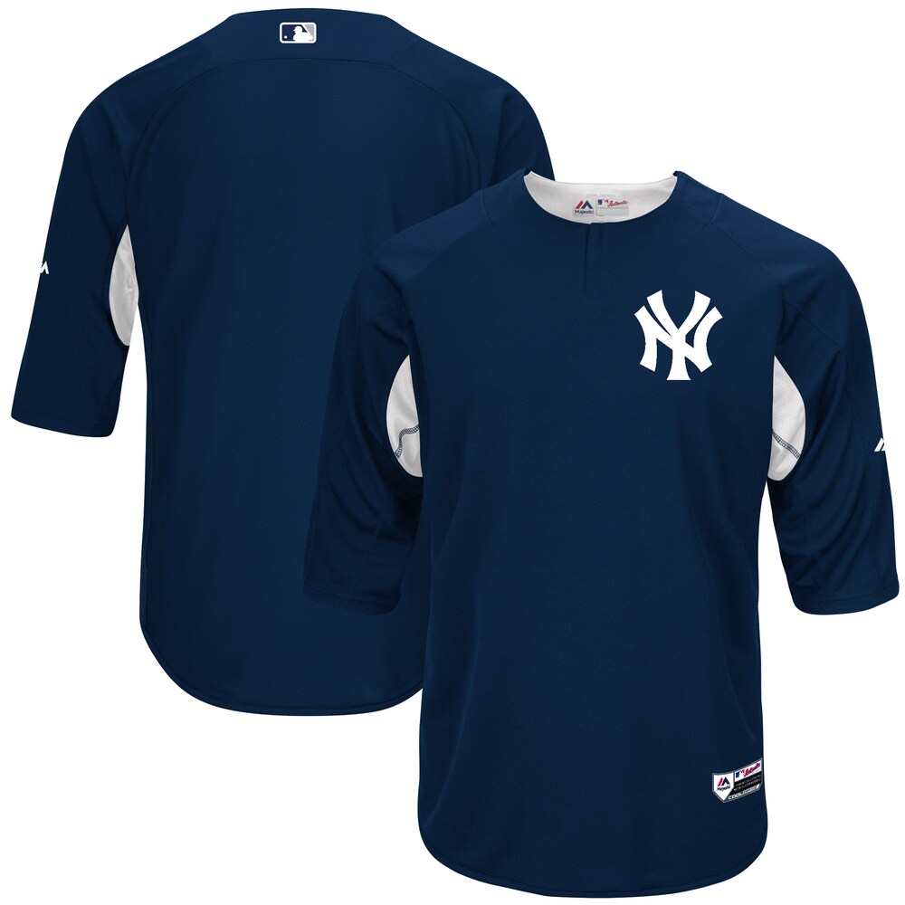 New York Yankees Majestic Collection On-field 3/4-sleeve Batting Practice Baseball Jersey - Navy/white