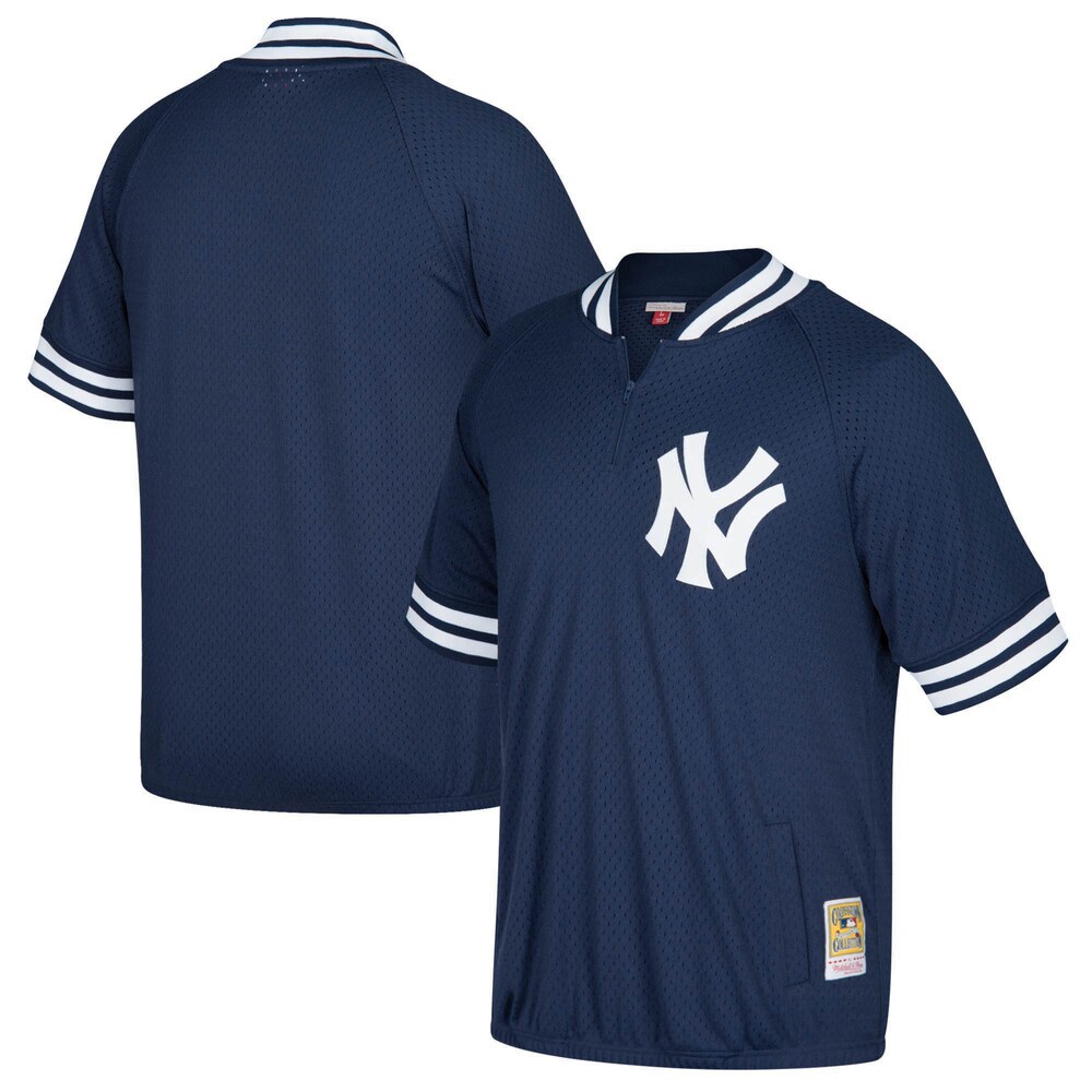 New York Yankees Mitchell & Ness Cooperstown Collection Mesh Batting Practice Quarter-zip Baseball Jersey - Navy