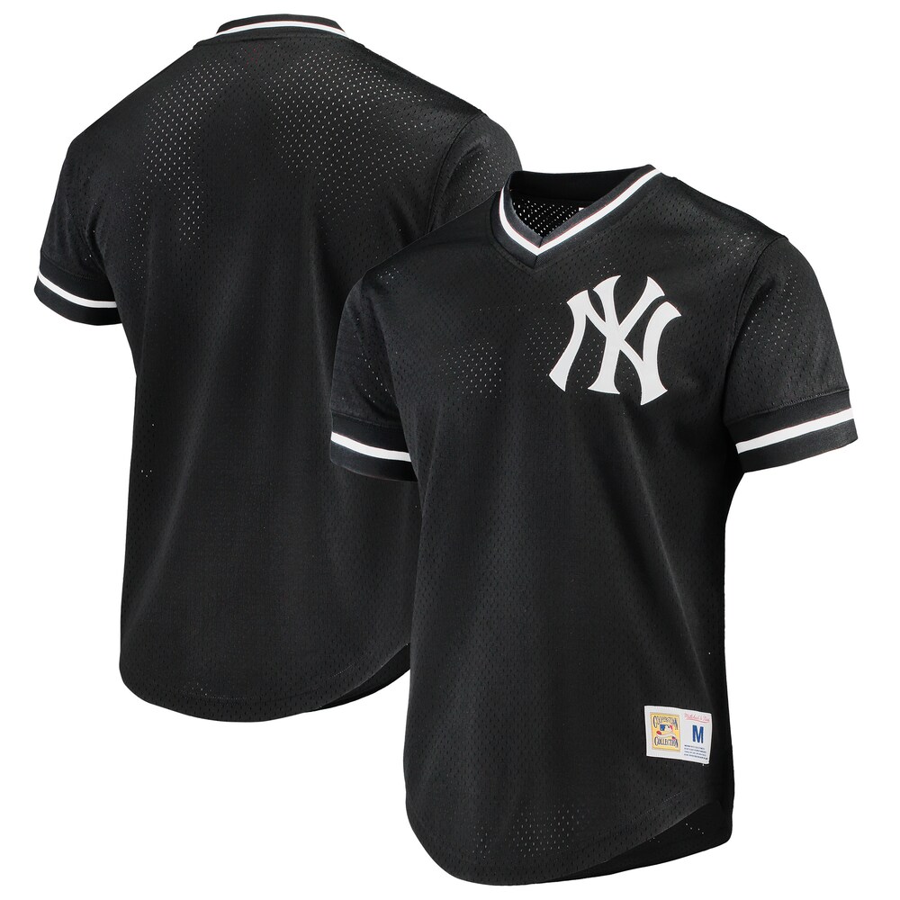 New York Yankees Mitchell & Ness Mesh V-neck Baseball Jersey - Black