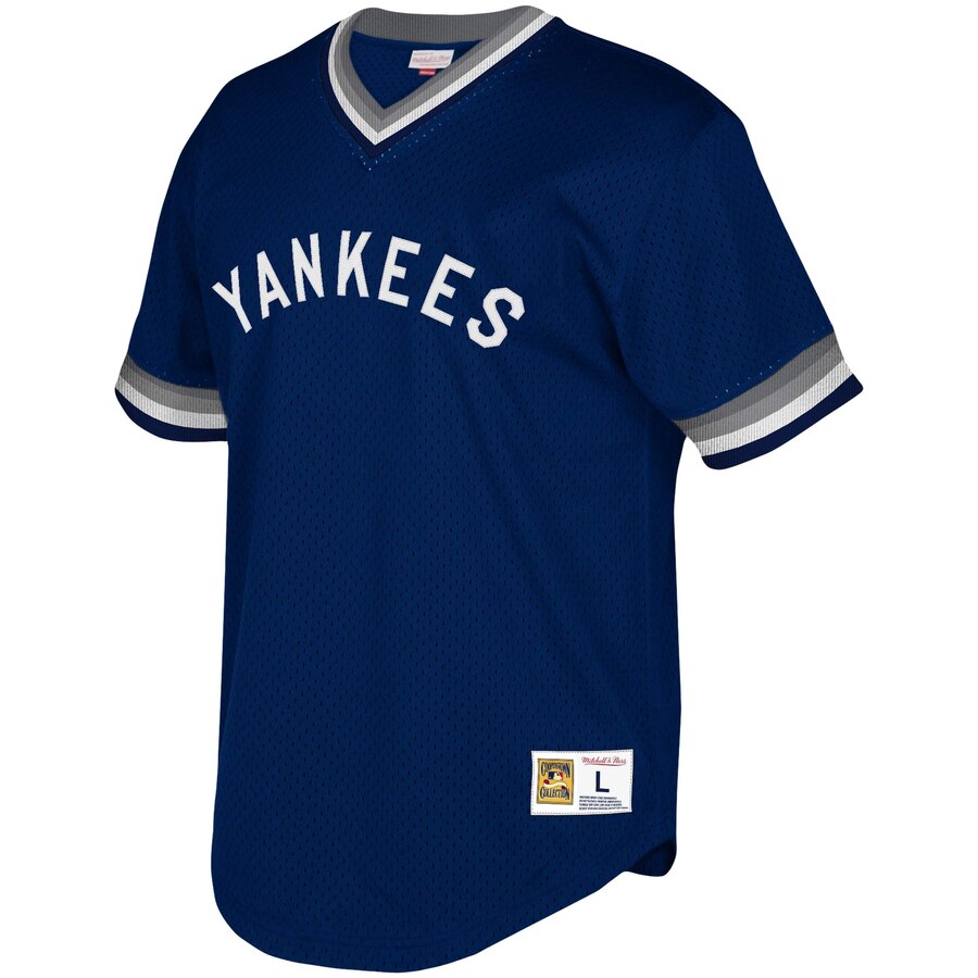 Alternative view of New York Yankees Mitchell & Ness Youth Cooperstown Collection Mesh Wordmark V-neck Baseball Jersey - Navy