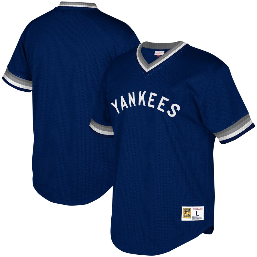 New York Yankees Mitchell & Ness Youth Cooperstown Collection Mesh Wordmark V-neck Baseball Jersey - Navy