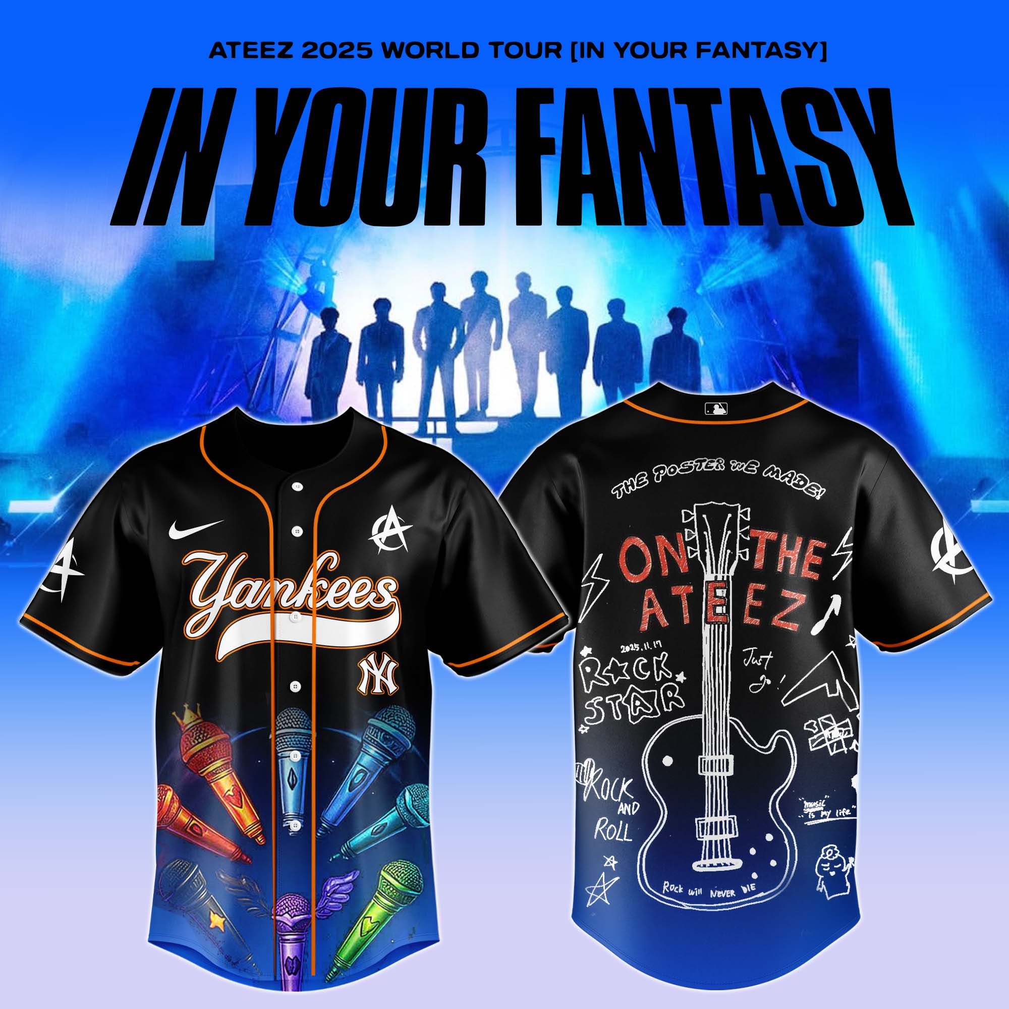 New York Yankees Mlb Ateez 2025 World Tour Custom Baseball Jersey